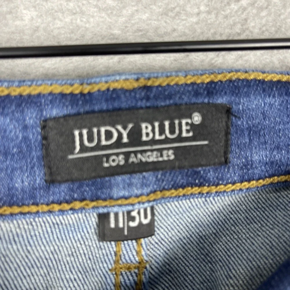 Judy Blue Slim Straight Jeans Womens 11/30 Blue Distressed Stretch Denim